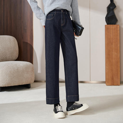 【厚绒-九分-宽直筒牛仔】逸阳冬加绒加厚不易褪色抗寒保暖直筒裤4910B1RC 商品图6