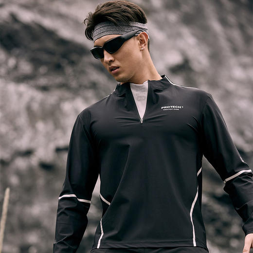 OMG运动 设计感立领半拉链健身服男士春秋季反光长袖t恤跑步 商品图1