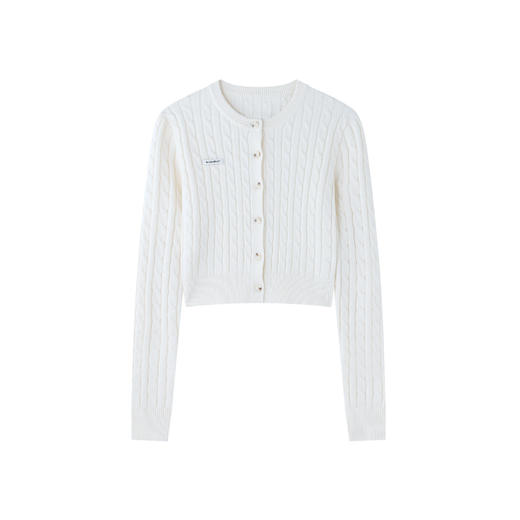 BJHG不计后果圆领针织开衫女春季修身设计感复古绞花短款毛衣外套 商品图4