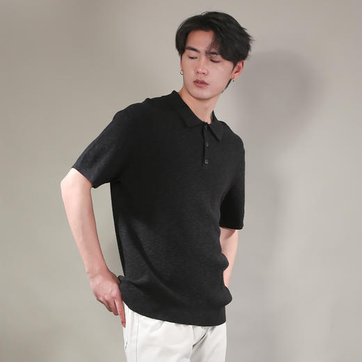 DRONKOO 2026 翻领三粒扣华夫格肌理花纱短袖薄毛衣 商品图2