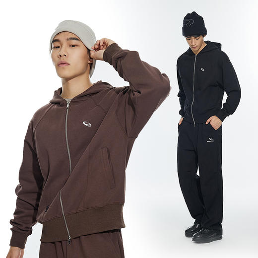 OMG运动 【挺阔有型】连帽卫衣开衫男短款外套秋冬季灰色潮牌休闲 商品图3