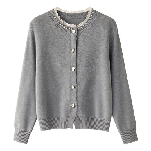 「自」全新升级【铂金会员192/天猫259/差价67】(74051)洛诗琳韩系蕾丝拼接针织上衣2026春季新款减龄显瘦针织开衫女 商品图4