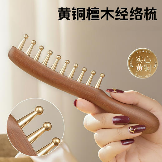 兰序金丝檀黄铜按摩梳 全身可用 直排梳/叹号梳 送收纳袋 商品图3