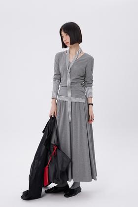 LNNNS 条纹拼接飘带休闲风半裙套装 21858