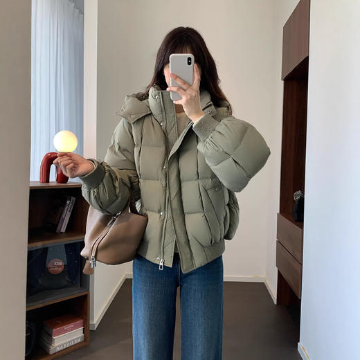 福利款！清仓无退换！2026设计感方格捏褶立领连帽保暖90鸭绒减龄服羽绒服！ 商品图1