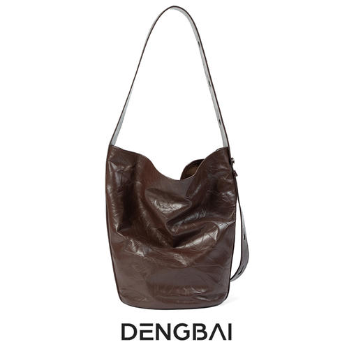 登白DENGBAI 头层手抓纹水桶包手抓纹褶皱水桶包头层牛皮1081 商品图2