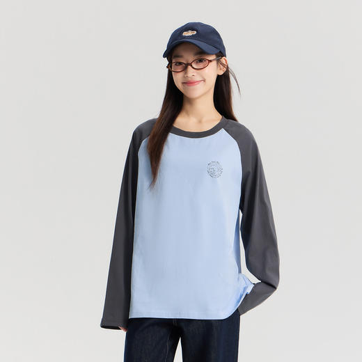 笛莎Deesha 2026年春季新款青少年大童初高中撞色插肩休闲长袖上衣T恤 商品图3