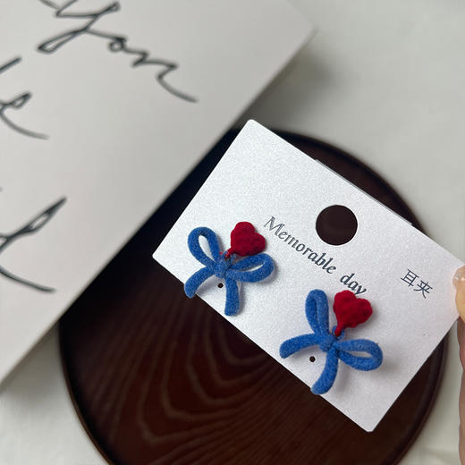 红蓝蝴蝶结耳饰耳夹-纪念日百货门店同款169100381 商品图4