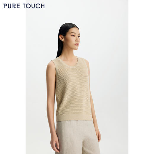 商场同款PURE TOUCH女装26春夏新款无袖T恤圆领针织细闪短袖上衣 商品图4
