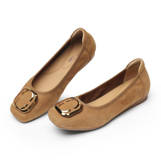 温柔风真皮方头浅口单鞋女平底金属扣气质百搭舒适奶奶鞋X6C009-15 商品图3