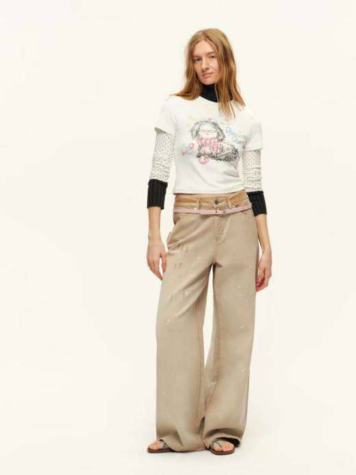 出逃赤岗西/C26SSN151/复古卡其染色做旧阔腿牛仔裤 商品图0