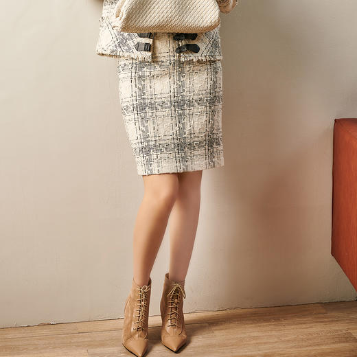 芳外秋冬粗花呢小香风A字裙女气质款半裙半身裙8718 商品图0