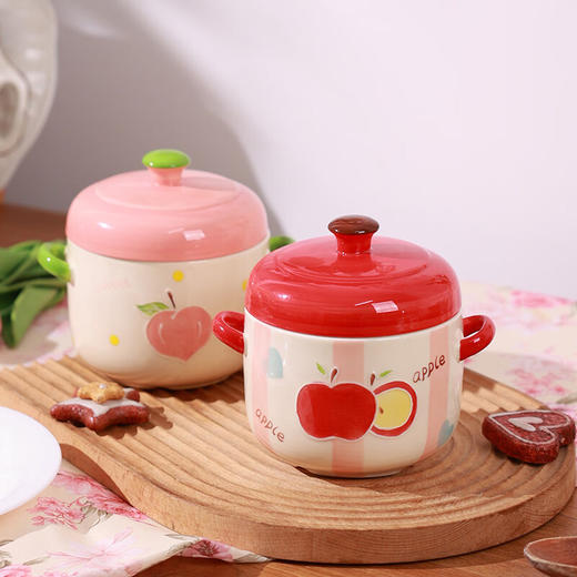 【手绘果趣双盖炖盅】蒸蛋羹燕窝专用陶瓷双盖炖盅隔水炖家用一人份婴儿小汤盅瓦罐 商品图7