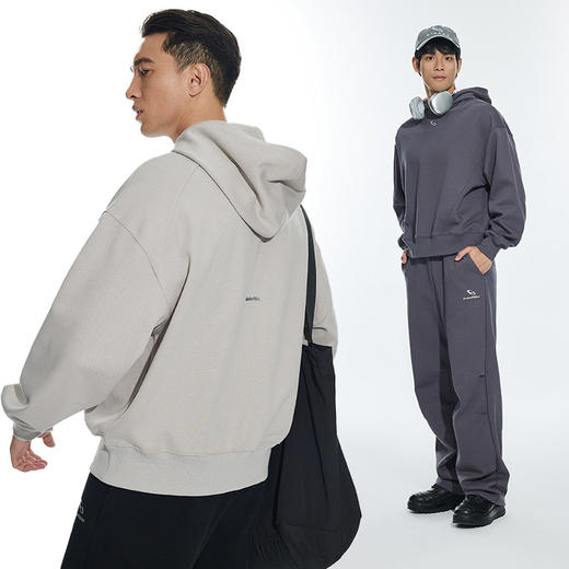 OMG运动 秋冬季连帽卫衣男款落肩套头衫短款休闲外套潮牌高级感 商品图2