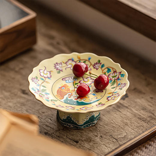 【汝窑高脚盘-盛世锦鲤】陶瓷高脚水果盘中式高足茶点盘家用点心碟子供佛盘干果盘订婚摆台 商品图7