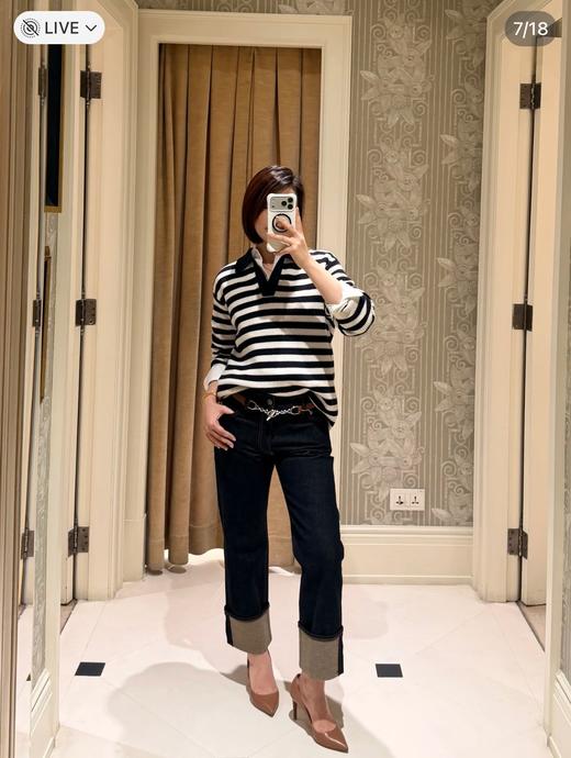 一店k R.L26早春紫标系列！贵里贵气的！秀款！条纹爱好者的极简穿搭！海魂风V领条纹针织衫！ 商品图3