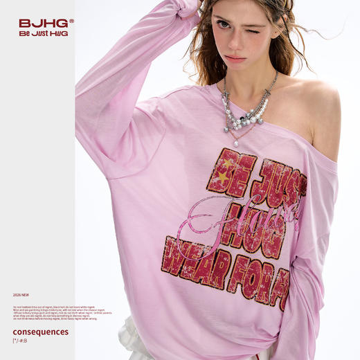 BJHG不计后果 复古印花长袖T恤女夏季冰感莱赛尔极薄宽松百搭罩衫 商品图1