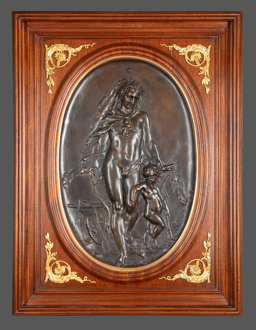 【已售】独角鹿西洋古董19世纪法国出品卷叶纹铜鎏金精雕装饰硬木画框古典神话主题青铜浮雕壁挂画一对 商品图1