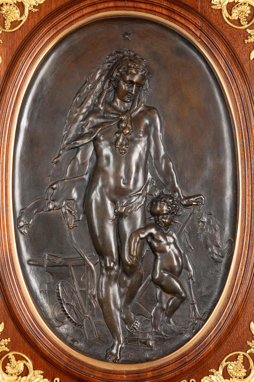 【已售】独角鹿西洋古董19世纪法国出品卷叶纹铜鎏金精雕装饰硬木画框古典神话主题青铜浮雕壁挂画一对 商品图4