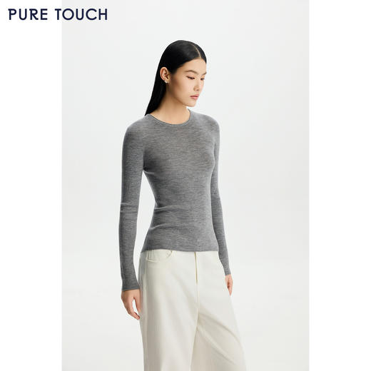 PURE TOUCH女装26春夏新款圆领羊毛打底衫弹力修身内搭多色针织衫 商品图4