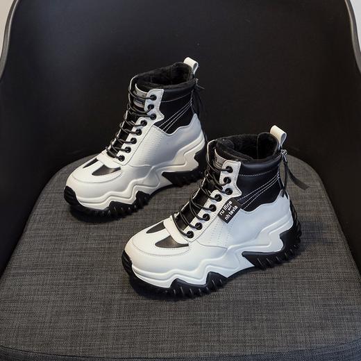 时尚圆头绑带后拉链厚底中跟加绒内增高休闲鞋 商品图3