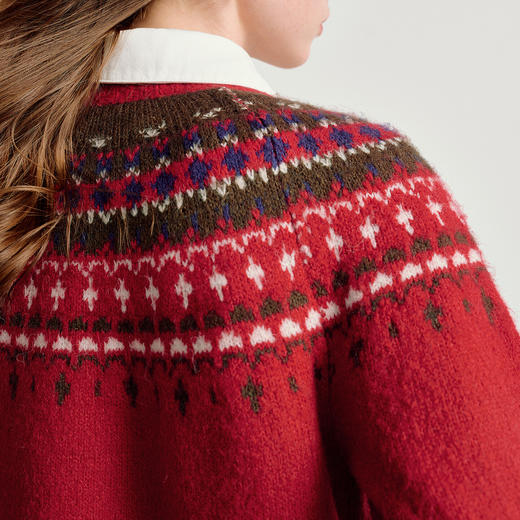 初语夹花仿兔绒针织衫女2026春季新款北欧风费尔岛提花毛衣上衣 商品图3