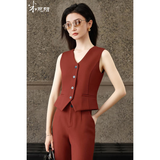 米思阳2025秋冬 通勤OL显白修身显瘦锈红色西装外套+修身马甲+高腰西裤（单拍）三件套5974/5975/5976 商品图0