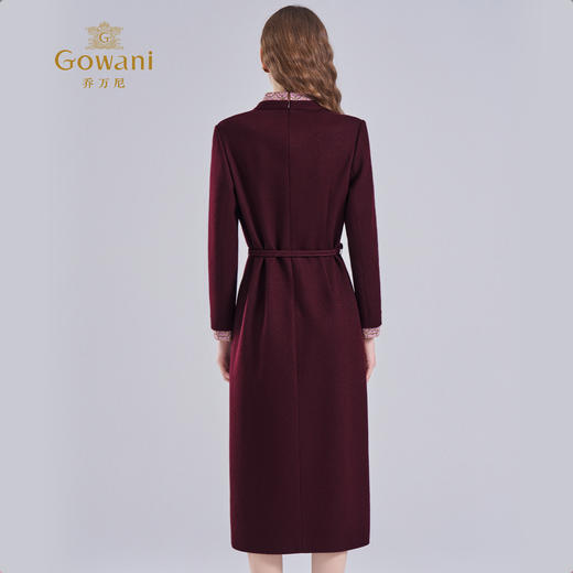 乔万尼时尚复古感收腰x型显瘦高级感V领羊毛连衣裙ED4E701 商品图4