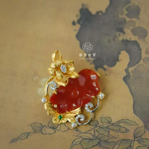 龢盒原创 银镶红翡冰荷胸针 商品图1