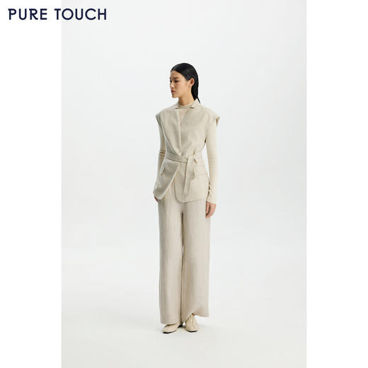 商场同款PURE TOUCH女装26春夏新款亚麻混纺马甲V领系带马夹上衣 商品图3