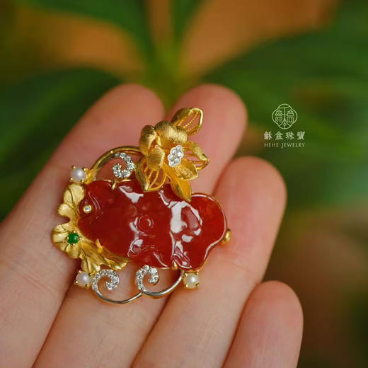 龢盒原创 银镶红翡冰荷胸针 商品图3