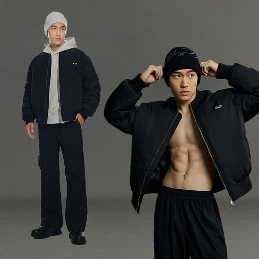 OMG运动 【加厚】冬季加绒机能罗纹领棒球服棉衣飞行员夹克复古 商品图3