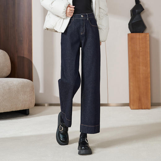 【厚绒-九分-宽直筒牛仔】逸阳冬加绒加厚不易褪色抗寒保暖直筒裤4910B1RC 商品图4