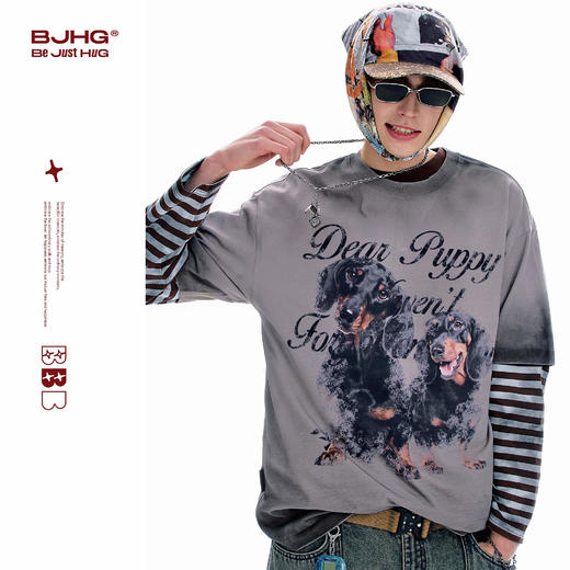 【不宠系列】BJHG不计后果腊肠狗短袖男款夏美式水洗复古T恤上衣 商品图0