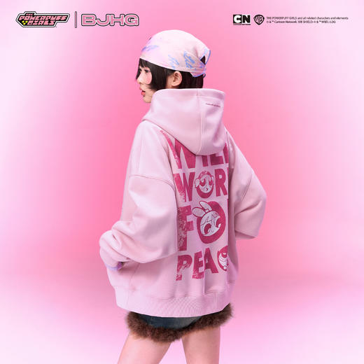 【飞天小女警联名】BJHG不计后果美式卫衣女春季做旧印花连帽上衣 商品图2