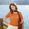 三彩2026春季新款落日橘圆领短袖撞色字母刺绣针织衫套头毛衫M 商品缩略图3