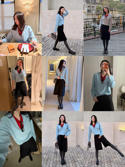 hidemi副线小h 设计感撞色套头上衣毛衣打底针织衫 商品图1