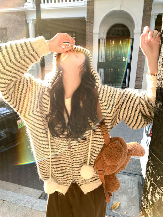 <曾小咸推荐> 2.5 现货秒杀 ！微信超特价！条纹连帽毛衣外套 日常209.99 立减120 秒杀89.99！！ 商品图13