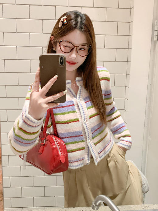 <曾小咸推荐>2.6现货秒杀 ！微信超特价！韩系彩色条纹毛织开衫 日常229.99 立减140 秒杀89.99！！ 商品图10