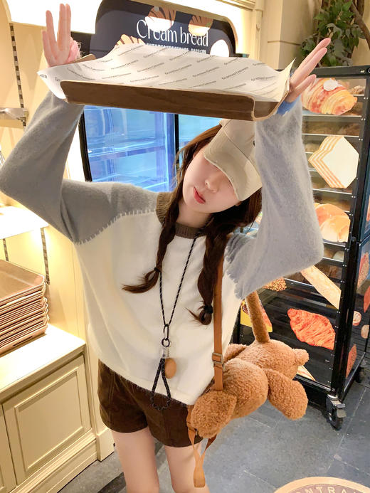 <曾小咸推荐>2.6现货秒杀 ！微信超特价！韩系撞色插肩针织衫 日常189.99 立减100 秒杀89.99！！ 商品图5