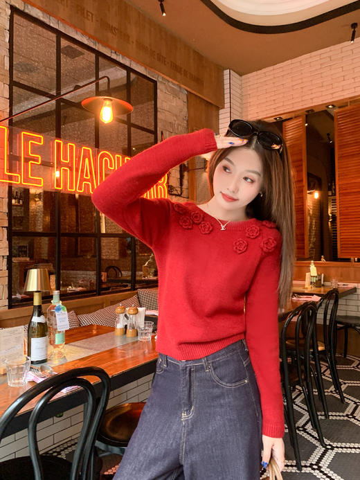 <曾小咸推荐> 2.5 现货秒杀 ！微信超特价！韩系立体花朵斜肩针织衫 日常179.99 立减90 秒杀89.99！！ 商品图10