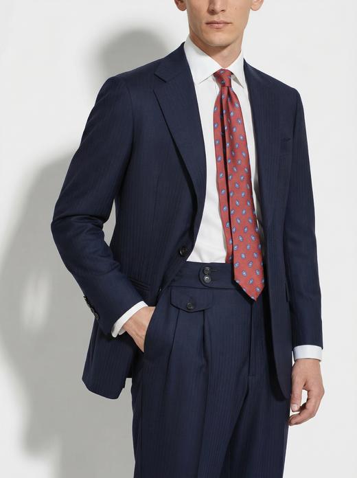 杰尼亚 Cloth Ermenegildo Zegna Traveller Four Seasons 藏蓝色人字纹全麻衬西装套装 商品图4