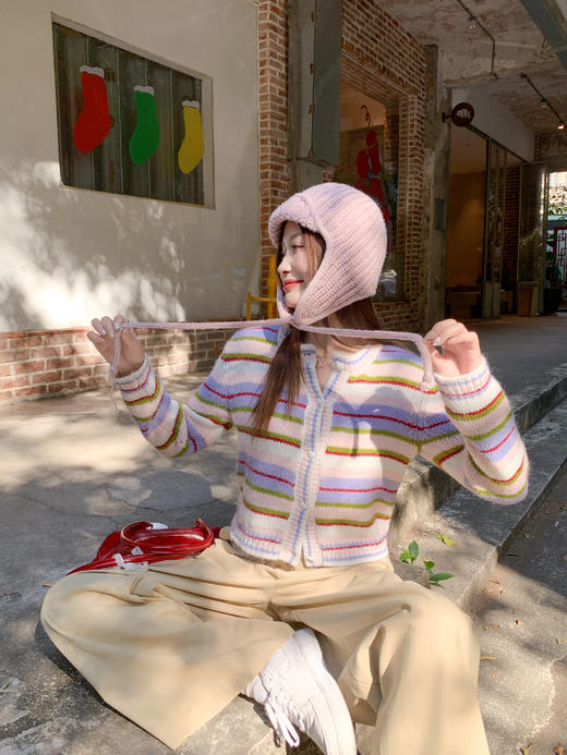 <曾小咸推荐>2.6现货秒杀 ！微信超特价！韩系彩色条纹毛织开衫 日常229.99 立减140 秒杀89.99！！ 商品图5