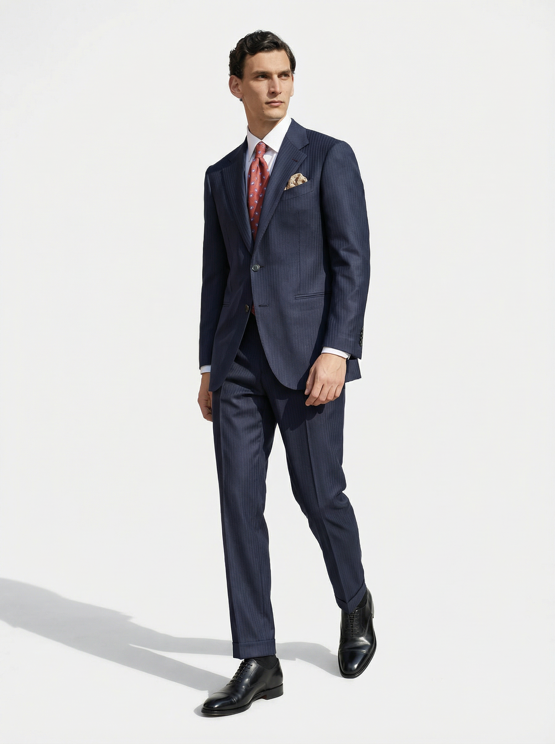 杰尼亚 Cloth Ermenegildo Zegna Traveller Four Seasons 藏蓝色人字纹全麻衬西装套装