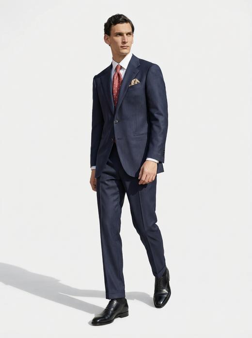 杰尼亚 Cloth Ermenegildo Zegna Traveller Four Seasons 藏蓝色人字纹全麻衬西装套装 商品图0