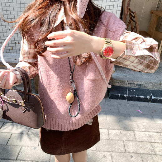 <曾小咸推荐>2.4现货秒杀 ！微信超特价！韩系复古格子衬衫 日常179.99 立减90 秒杀89.99！！粉色麻花毛衣  秒杀89.99！！ 商品图3