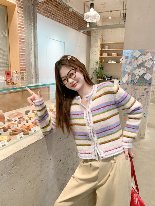 <曾小咸推荐>2.6现货秒杀 ！微信超特价！韩系彩色条纹毛织开衫 日常229.99 立减140 秒杀89.99！！ 商品图14