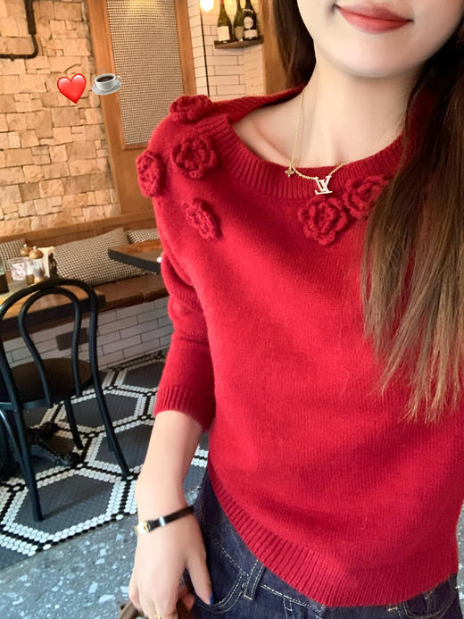 <曾小咸推荐> 2.5 现货秒杀 ！微信超特价！韩系立体花朵斜肩针织衫 日常179.99 立减90 秒杀89.99！！ 商品图14