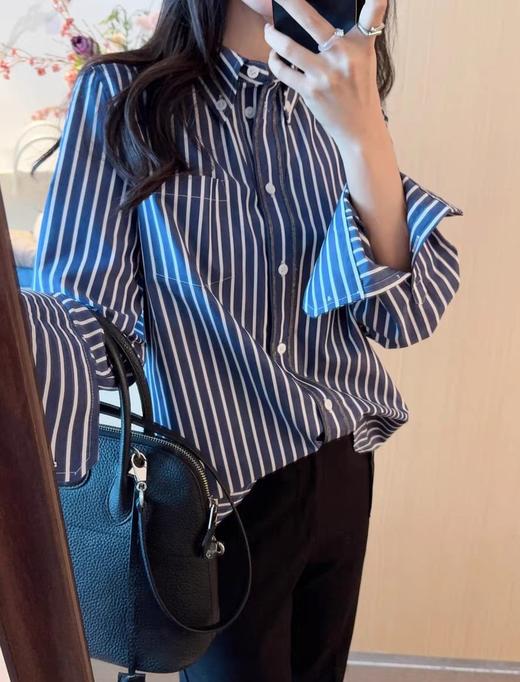 女款竖条纹宽松长袖衬衫la006 商品图3