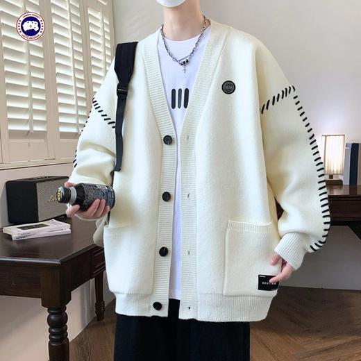 F012834新款四色高品质刺绣宽松版拼色情侣款毛衣 商品图5